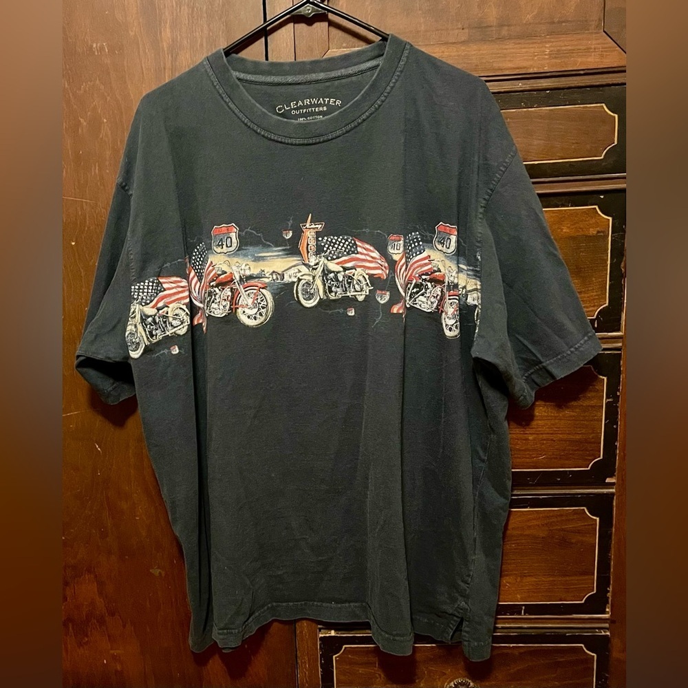 Clearwater Outfitters Vintage Navy Route 66 Patriotic Motorcycle Tee